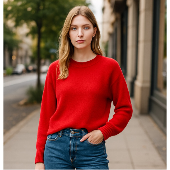 Abound Cropped Sweater Red Women's Size XX Small Soft Boxy Oversized Cozy - Picture 1 of 10